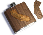 WUDN 6 oz. Wooden Hip Flask - Stainless Steel Body, California Inlay in Black Walnut & Bamboo