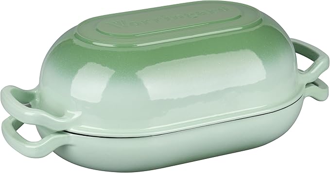 Enameled Cast Iron Sourdough Bread Oven, Dutch Oven, Loaf Cast Iron Bread Pan for Homemade Bread Baking, Meatloaf Pan with Lid, 5QT, Green