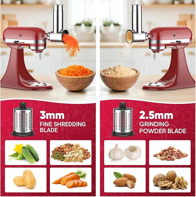 Stainless Steel Slicer Shredder Attachment for KitchenAid Stand Mixer, Salad Machine with Vegetable Slicer, Salad Maker, Grinding Powder, Cheese Grater by Cofun