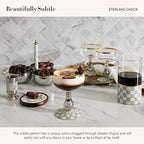 MACKENZIE-CHILDS Coupe Glass, Decorative Stemmed Cocktail Glass, 11 Ounces, Gray-and-White Sterling Check