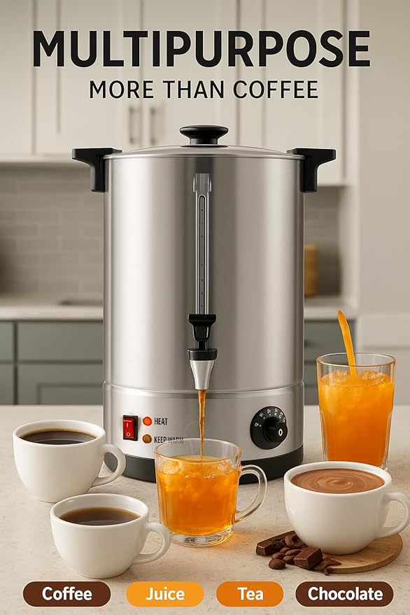 100 Cups Coffee Urn, Commercial Coffee Maker, Dual Wall Stainless Steel Coffee Urn Large Coffee Dispenser Insulated For Catering Business Wedding Party