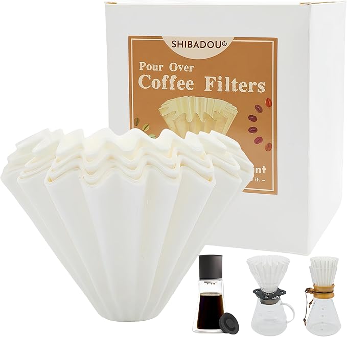 Pour Over Coffee Paper Filters 100 Count, Designed for Stagg XF, Kalita 185, Brumate & Chemex 6-Cup Pour Over Brewers, White Disposbale Coffee Filters Large Cone Shape Dripper Accessories