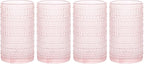 Glaver's Hobnail Drinking Glasses, Pink Vintage Glassware Set, Beaded Drinking Glasses, Set Of 4 15 oz Cocktail Glass Set, Bubble Glasses, For Everyday Usage