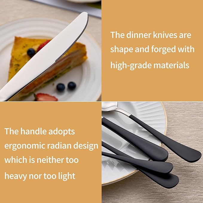 20-Piece Black Silverware Set 18/0 Stainless Steel Silverware Set Black Handle Cutlery Set Service for 4 Dinner Knives Forks Spoons Set Flatware Set Finish Dishwasher Safe