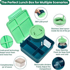 Bento Lunch Box with 8oz Soup Thermo,Kids Leakproof 4 Compartment Lunch Food Containers with Sauce Cup and Ice Pack,Kids Thermo Insulated Hot Food Jar and Lunch Bag for School,Trvael-Green