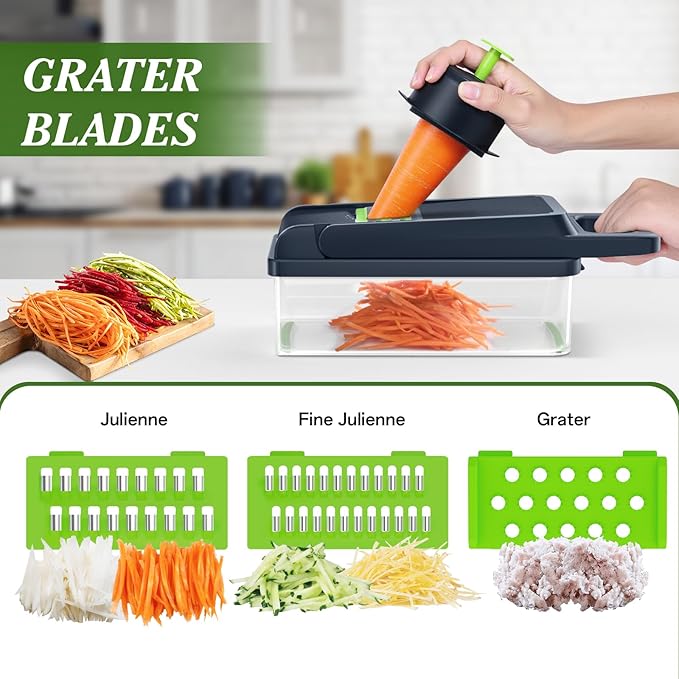 HomeHacks Vegetable Chopper Vegetable Cutter, 12 in 1 Kitchen Gadget, Dicer, Slicer, Onion Cutter, Salad, Cheese Grater & Egg Separator - Multi-Functional Veggie Chopper Lid with Handle (Grey)