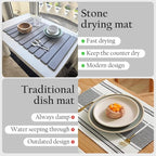 Large Stone Drying Mat for Kitchen Counter | Premium Diatomaceous Earth Coaster Set for Dishes | Non-Slip Kitchen Sink Mat | Fast-Absorbing, Eco-Friendly | 23" x 15.5" (Modern Grey)