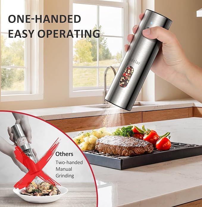 Salt and Pepper Grinder Set Electric,Rechargeable Salt and Pepper Shakers Stainless Steel with USB C Dual Charging Base,Upgraded Large Capacity,Adjustable Coarseness,LED Light,Ideal for Mom