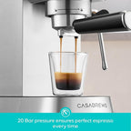 CASABREWS 5418 PRO Espresso Machine 20 Bar, Upgraded Espresso Maker with Powerful Steam Milk Frother, Stainless Steel Coffee Machine with Fast Heating System for Cappuccino, Latte, Silver