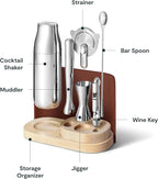 Caraway 9-Piece Complete Bar Set - Cocktail Shaker, Jigger, Muddler, Wine Key, Strainer, Bar Spoon, Storage Organizer, Magnetic Backer - Bartender Accessories - Home Bartending - Manhattan Red