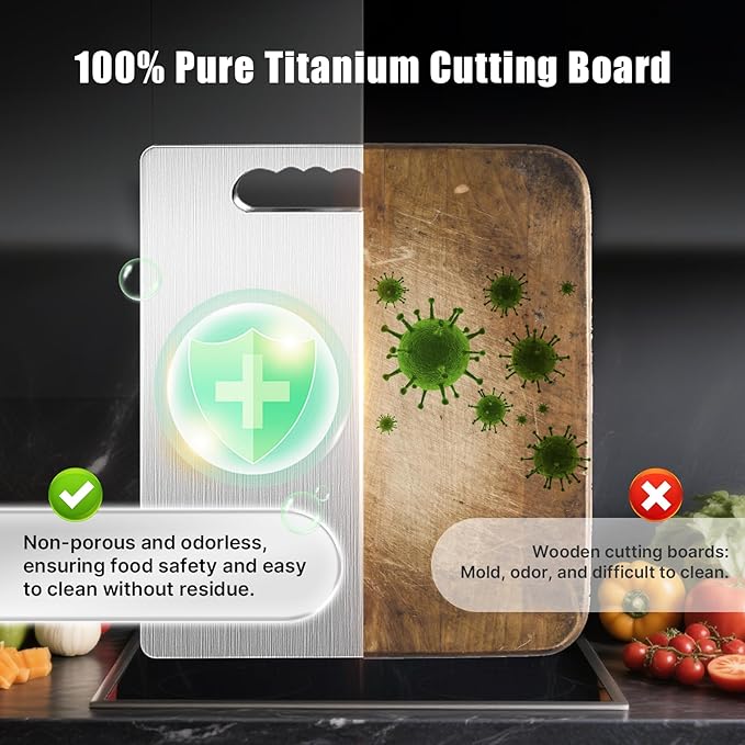 Titanium Cutting Board, 100% Pure Titanium Cutting Boards for Kitchen, Double-sided Food Grade Cutting Boards Non Toxic, Chopping Board Dishwasher Safe for Cutting Meat Vegetable Fruit(12L*8W)