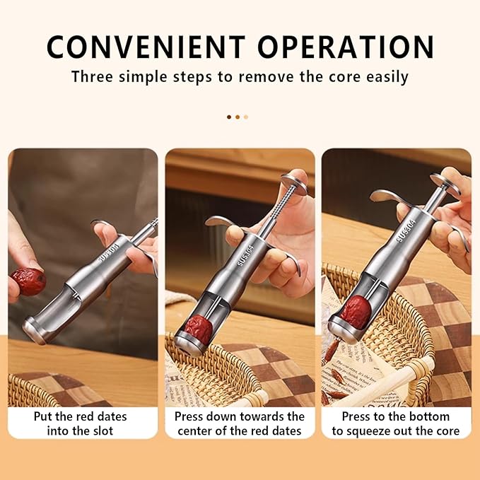 Cherry Pitter Tool, Food Grade Thickened 304 Stainless Steel, Durable and Easy to Clean, Push Type, Large 33mm Cherry Seed Remover, Suitable for Olives, Red Dates, Green Dates and Other Pitter Tool