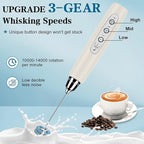 Milk Frother Handheld for Coffee, Electric Whisk 3 Speed Adjustable, Drink Mixer with Stainless 3 Whisks, Rechargeable Hand Frother Wand, for Latte Cappuccino Hot Chocolate Egg Beige