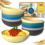Teivio 8.4" Large Plastic Pasta Bowls Reusable, 45 oz Pasta Serving Bowl Set of 12, Kitchen Wheat Straw Serving Deep Plate Bowls for Salad, Cereal,Soup,Unbreakable Dishwasher Safe, Multicolor