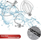 Stainless Steel Stand Mixer Attachments 3-Piece (4.5-5QT Flat Beater, 4.5-5QT Dough Hook, K45WW 6-Wire Whip Attachment) for KitchenAid Tilt-Head Stand Mixer and 4.5-5 Quart Bowl, Dishwasher Safe