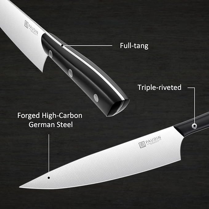 PAUDIN Chef Knife, 8 Inch Kitchen Knife, Ultra Sharp Knife - High Carbon Stainless Steel, Professional Chefs Knife, Ergonomic Handle with Three Rivets, Kitchen Gadgets with Premium Gift Box