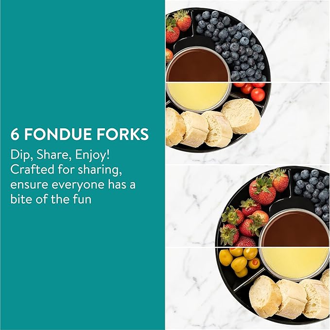 Navaris Cheese Fondue Set for 6 People - 2qt Cast Iron Fondue Sets with 6 Colour Coded Forks for Cheese, Chocolate or Meat - with Removable Splash Guard