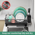 MOUKABAL Dish Drying Rack, Dish Rack, Large Dish Racks for Kitchen Counter, Drying Rack Kitchen with Removable Utensil Holder, Drainboard (Grey/Gray)