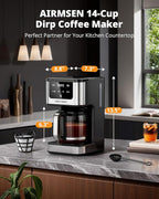 AIRMSEN 14-Cup Programmable Drip Coffee Maker – 1000W Fast Brewing Coffee Machine with Timer, Delay Start & 2H Keep-Warm, 73oz Tank, Touchscreen & Glass Carafe – Perfect for Home & Office Use