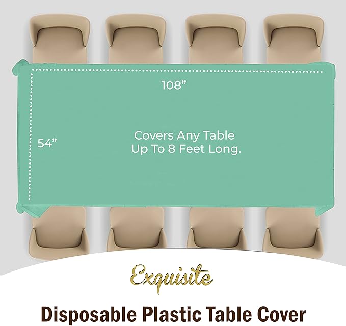 Exquisite 12-Pack Premium Plastic Tablecloth 54in. x 108in. Rectangle Table Cover - Lig...