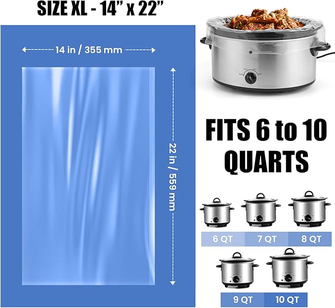 20 Count Slow Cooker Liners, 14"x22", Fits 3-8 Quarts, Disposable Pot Liners Compatible with Crockpot, Oval Large Size, BPA-Free Cooking Bags, Kitchen Accessories, Cook with Ease