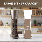 Home EC Original Gun Metal Bronze Salt and Pepper Grinder Set of 2 - Adjustable Ceramic Grinder - Tall Glass Salt and Pepper Shakers With Funnel and Ebook - Spice Mill - Bronze Kitchen Accessories