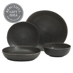 Gibson Elite Zion Mist 16 Piece Stoneware Reactive Glaze (Service for 4) Ceramic Plates and Bowls Modern Organic Dinnerware Set - Black