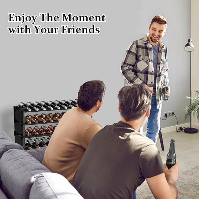 Bambloom Wine Rack Freestanding Floor, Stackable Wine Bottle Storage, Wooden Free Standing Wine Stand Organizer for Kitchen,Cellar. 36 Bottles Wine Holder Display Shelves for Champagne (Black)