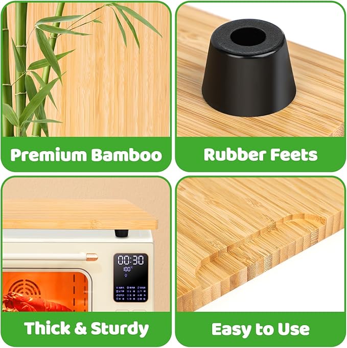 Cutting Board Compatible with Emeril Lagasse 26 QT Extra Large Air Fryer, Heat Resistant Bamboo Cutting Board with 4 Silicone Feet for Air Fryer Accessories, Creates Storage Space, Protects Cabinets
