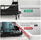 GSlife Large Expandable Dish Drying Rack - Dish Rack for Kitchen Counter with Metal Extension, Large Capacity(16.5" ~ 24.4" L) Dish Drainer with Pan Slots, Cup Holders, Black