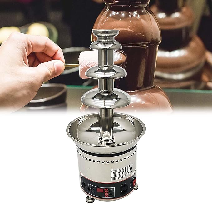 4 Tiers Chocolate Fountain, Stainless Steel Chocolate Waterfall Machine, Hot Cheese Fondue Tower with Automatic temperature control