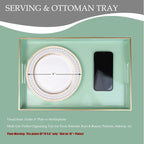 Spsyrine Green Decorative Serving Tray with Handles, Elegant Plastic Coffee Table Tray for Ottoman, Living Room, Home Decor 15.6" X 10.2"