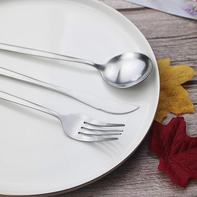 JASHII Flatware Silverware Set Stainless Steel Satin Finish Cutlery Set Service for 6, 30-Piece Spoons And Forks Kitchen Utensil Set, Dishwasher Safe (Matte Silver)