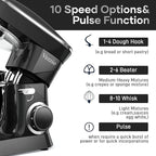 9.5 Qt Stand Mixer, 10-Speed Tilt-Head Food Mixer, Vezzio 660W Kitchen Electric Mixer with Stainless Steel Bowl, Dishwasher-Safe Attachments for Most Home Cooks(Black)