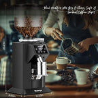 Huanyu Professional Coffee Grinder with 74mm Flat Burr 53ounce Bean Hopper 15 Infinite Grinding Settings Electric Coffee Grinder with Touching Screen Black