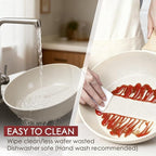 Kikcoin Pots and Pans Set Non Stick 31 Piece Kitchen Nonstick Cooking Cookware Sets with Grill Pan Saucepan Baking Sheet Utensil, Cream White