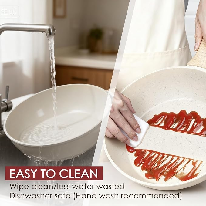 Kikcoin Pots and Pans Set Non Stick 31 Piece Kitchen Nonstick Cooking Cookware Sets with Grill Pan Saucepan Baking Sheet Utensil, Cream White