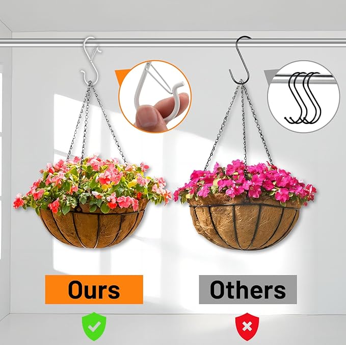 36 PCS S Hooks for Hanging with Safety Buckle, 3.5 inch Heavy Duty Metal S Shaped Hook for Kitchen Utensil, Cups, Pots, Plants, Bags, Hats (White)