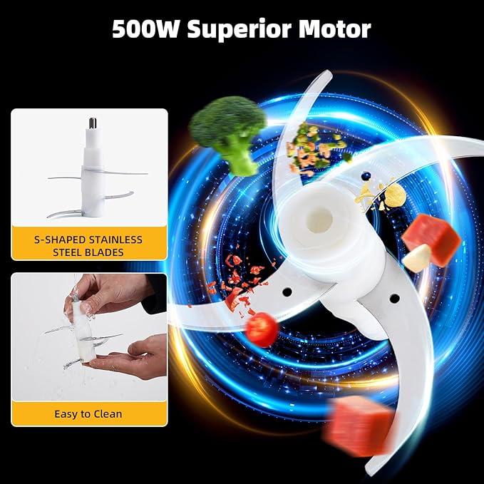 Food Processor,Electric Food Chopper with 500W Stainless Steel Motor & 2 Sharp Blade Sets,12-Cup Glass Bowl for Meat, Vegetables, Fruits and Nuts
