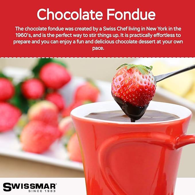Swissmar 4-Piece Sweetheart Chocolate Fondue Mug Set – Mini Fondue Set for Keeping Chocolate, Caramel, Cheese, & More Warm – Ideal Gift for Weddings & Desserts