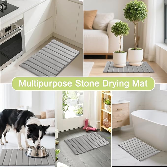 Stone Drying Mat for Kitchen Counter Foldable, Stain-Resistant PU Leather, Absorbent Diatomaceous Earth Bath Mat, Collapsible Quick Dry Stone Dish Drying Mat Large for Countertop 23" x 15.3"