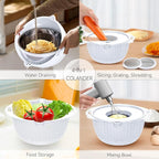 4-1 Colander with Bowl Set - Pasta Strainer - Colander for Kitchen - Strainers and Colanders Rice Strainer Fruit Cleaner Veggie Wash Sink Strainer Kitchen Essentials - White