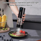Fresh World 2Pack Electric Salt and Pepper Grinder Set Rechargeable with LED Light, Adjustable Coarseness Large Capacity Automatic Salt Pepper Mill Grinder for Kitchen, Restaurant, Outdoor, Black