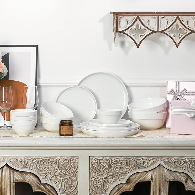 HAPPY KIT 6inch Ceramic Soup Bowls, Cereal Bowl Set of 6, 24OZ for Kitchen, Cereal Soup Rice Pasta Salad Oatmeal, Thick-edge Non-slip Design