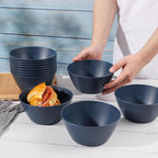 Supernal 12PCS Blue Wheat Straw Bowls - Durable Reusable Soup & Cereal Bowls, Hard Plastic Dinnerware with Smooth Edges,Disposable Plastic Bowls for Catering,Hot Food,Salad (Lightweight & Unbreakable)