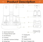 Upgraded Electric Salt and Pepper Grinder Set Automatic with Adjustable Grinding Speed and Externally Adjustable Coarseness, Rechargeable Pepper Grinder with USB Charging Base and LED Light