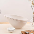 Bamboo Fiber Salad Bowls, 2 Packs Serving White, Compostable 33 Ounce Elegant White Angled Bowls for Salad, Pasta, Soup, Prep, Ideal for Home and Restaurant