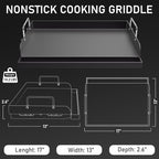 Utheer 17" x 13" Nonstick Coating Cooking Griddle for Gas Grill, Universal Griddle Flat Top Plate Insert with Grease Groove and Removable Handles for Charcoal/Gas Grills, Camping, Tailgating, Parties