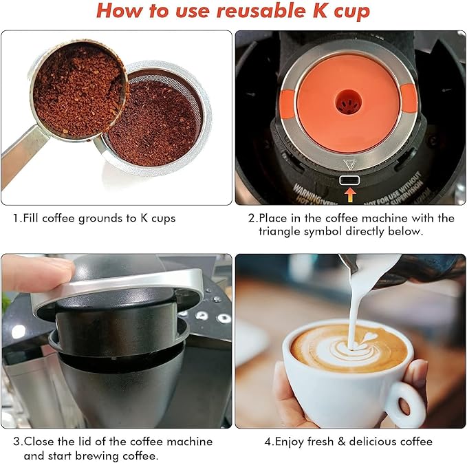 Reusable K Cups For Keurig keurig reusable coffee pods Compatible with 1.0 and 2.0 Keurig Single Cup Coffee Maker Stainless Steel K Cup,Non-BPA(4 pack)