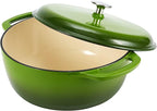 Amazon Basics Cast Iron Dutch Oven Pot with Lid, Enameled, Round, Dual Handles, Heavy-Duty, Small, 4.3-Quart, Green